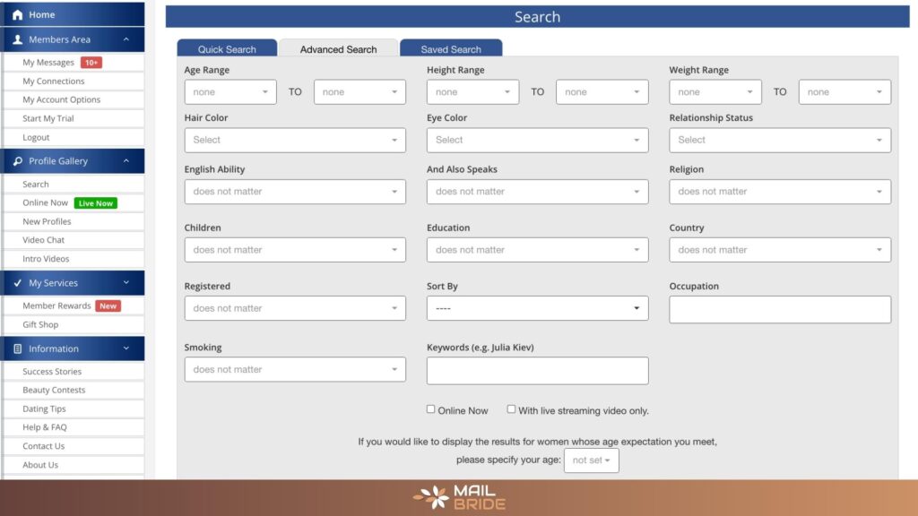 dream singles advanced search